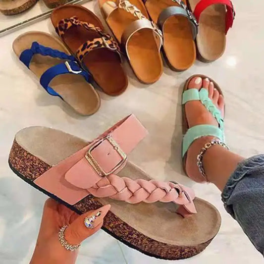 Cork Toe Clip Slippers Women Summer Fashion Cool Drag Couple Beach Shoes Sandals Parent-child Flat Large Size