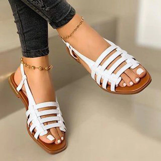 HYISHION Women's Elegant Sandals, Comfy Slip On Beach Sandals, Boho Fish Mouth PU Leather Open Toe Shoes, Gold, EU40