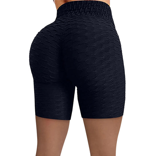 Shorts Grid Leggings Women Yoga Pants Running Fitness Yoga Pants Pleats High Waist Hip Stretch Biker Shorts