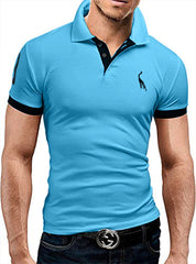 Short Sleeve Male Polo Shirt Casual Fawn Embroidery Top
