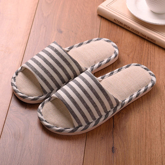 Indoor Home Couple Anti-Slip Soft Bottom Summer Cotton Linen Fabric Sweat-Absorbent Slippers for Women and Men