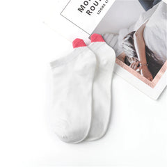 6 Pairs Women Socks Harajuku Female Cotton Ankle Socks White Heart Socks Cute Girls Students Comfortable Casual Short Socks