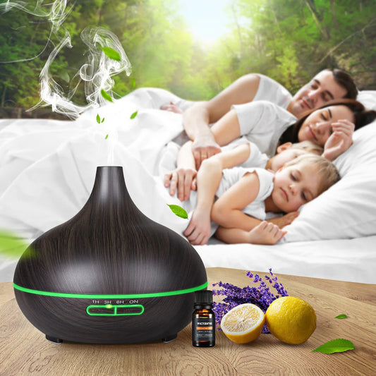 High Quality 550ml Aromatherapy Essential Oil Diffuser Wood Grain Remote Control Ultrasonic Air Humidifier with 7 Colors Light
