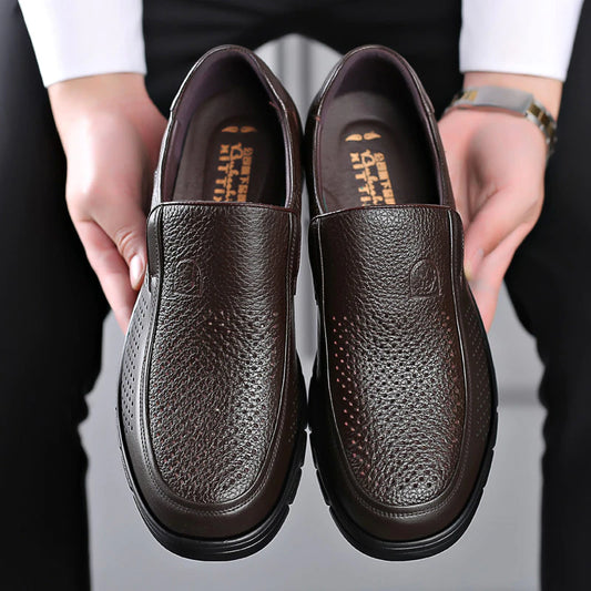 Mens Flat Loafers Leather Driving Slip On Boat Shoes Black Casual Walking Boots