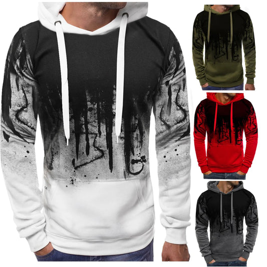 Men Hooded Sweater personality print flower Leisure time top