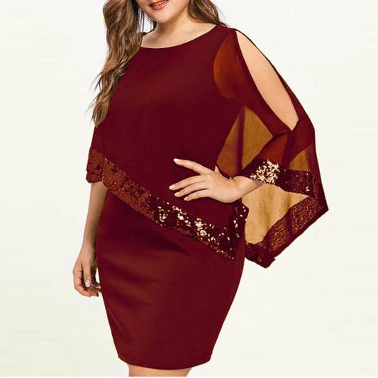 Irregular Sequins Mosaic Chiffon Plus Size Dress