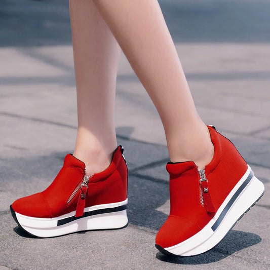 Platform Waterproof Canvas High Heel Casual Shoes