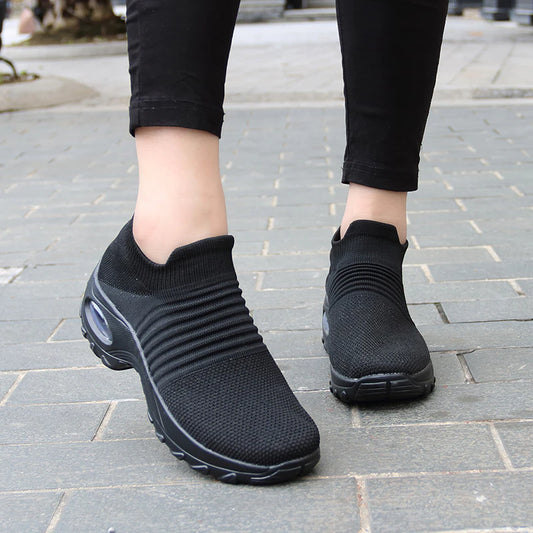 Women's Black Platform Wedge Running Shoes