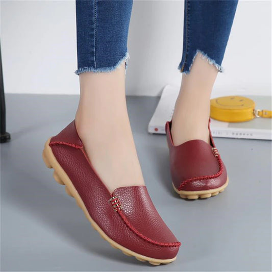 Women Shoes Loafers undefined New Solid Flat With Shoes Woman Round Toe Comfortable Women Flats Slip-on Soft Leather Women Sneakers