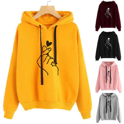 Loose-fit Leisure Time Print Flower Hooded Female Sweater
