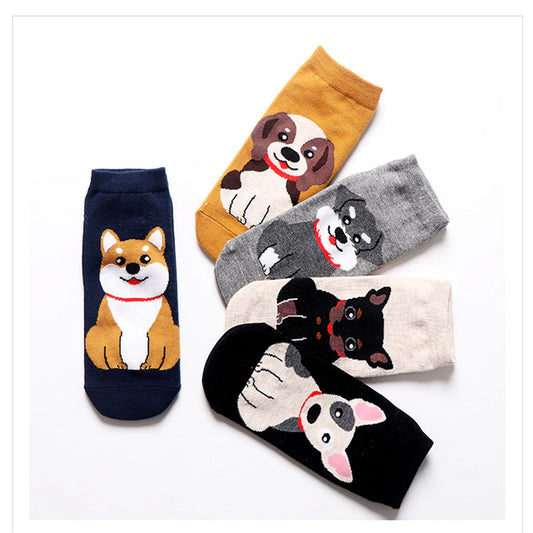 Spring Autumn Fashion Cute Animal Women Cotton Short Socks Tide Dog Kawaii Bull Terrier Beagle Japanese Casual Happy Funny Socks