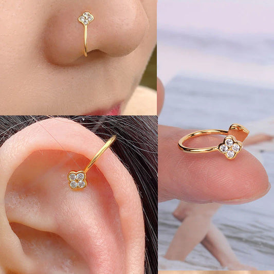 1 Pcs Piercing Nose Ring Expander Seamless Segment Ear Nose Hoops Gold Color Cz Tragus Cartilage Earrings Nostril Body Jewelry
