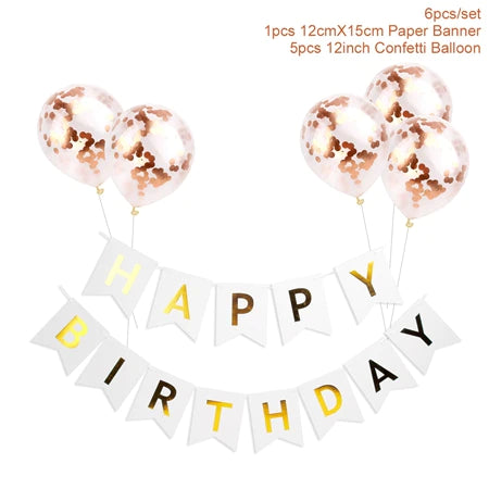 1set Happy Birthday Letter Banner Rose Gold Confetti Balloons Boy Girl Birthday Helium balloon Baby Shower Party Favors