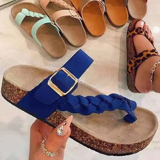Cork Toe Clip Slippers Women Summer Fashion Cool Drag Couple Beach Shoes Sandals Parent-child Flat Large Size
