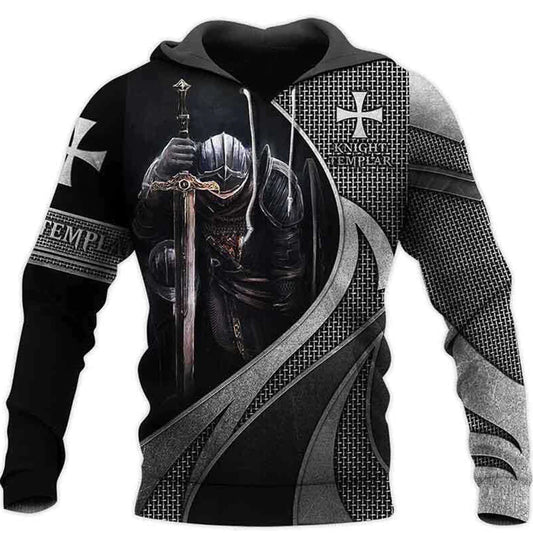 Templar Knight Hoodie 3D Printed Fashion Sportswear Harajuku Street Loose Plus Size Streetwear Men's Clothing