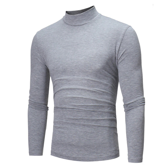 Men's Clothing Casual Plain Turtleneck Fitting Long Sleeve Bottom Shirt