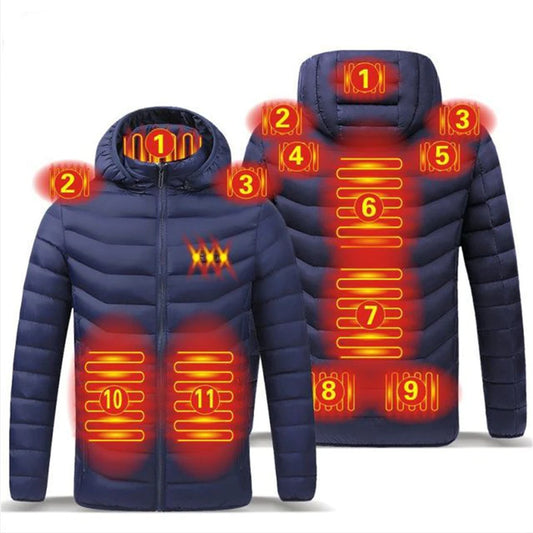 Solid Color Cotton Coat Smart Thermostat Winter Men Warm USB Heating Jackets Hooded Heated Clothing Waterproof Warm Jackets