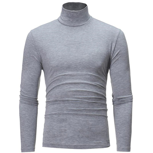 Men's Clothing Casual Plain Turtleneck Fitting Long Sleeve Bottom Shirt