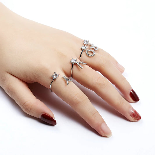 Rings For Women A-Z 26 Letters Initial Name Modelling Exquisite Adjustable Ring As Holiday Gifts For Girl Friend Fashion