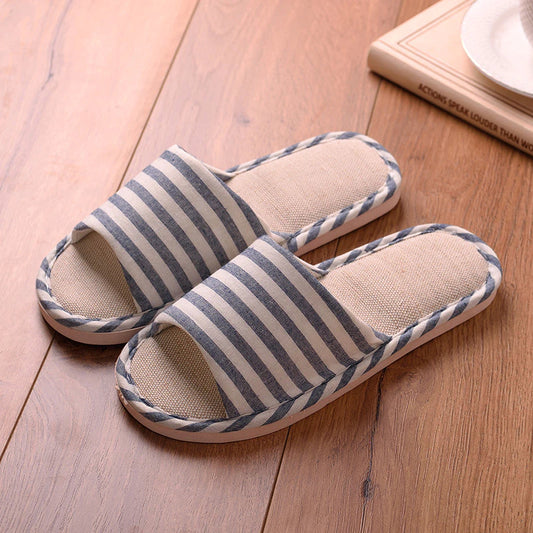 Indoor Home Couple Anti-Slip Soft Bottom Summer Cotton Linen Fabric Sweat-Absorbent Slippers for Women and Men