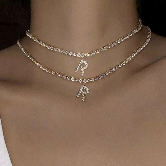 14k Gold Plated Initial Choker Tennis Chain Necklace