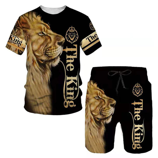 3D Lion Animal Pattern Printed Shorts and T-Shirt Set