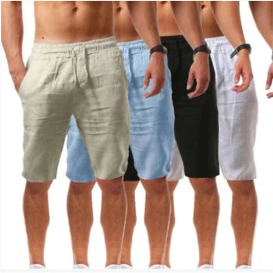 Linen Shorts for Men's Casual Classic Fit 11 Inch Inseam Elastic Waist Shorts Workout Sweatpants Beach Swim Crop Shorts