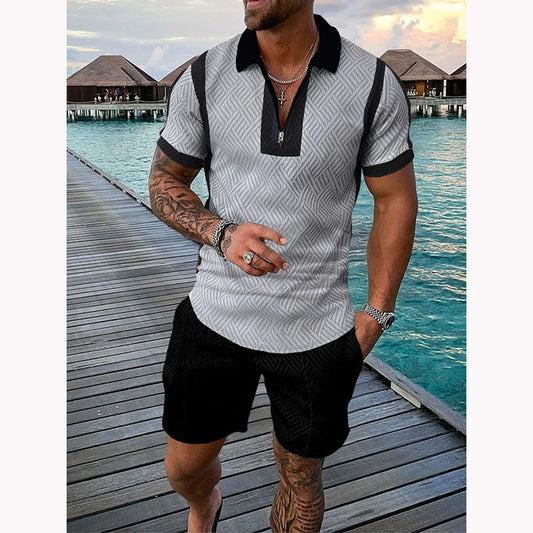 Independent Station POLO Short Sleeve Shorts Two-Piece Sports Casual Men's Suit