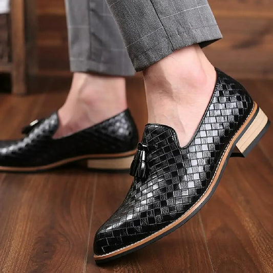 Men's Slip-On Split Leather Gingham Shoes