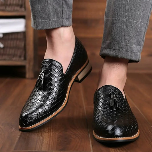 Men's Slip-On Split Leather Gingham Shoes