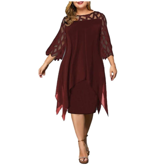 NH Mesh Dresses Party Dress Loose Hollow Vestidos 3X-Large Burgundy