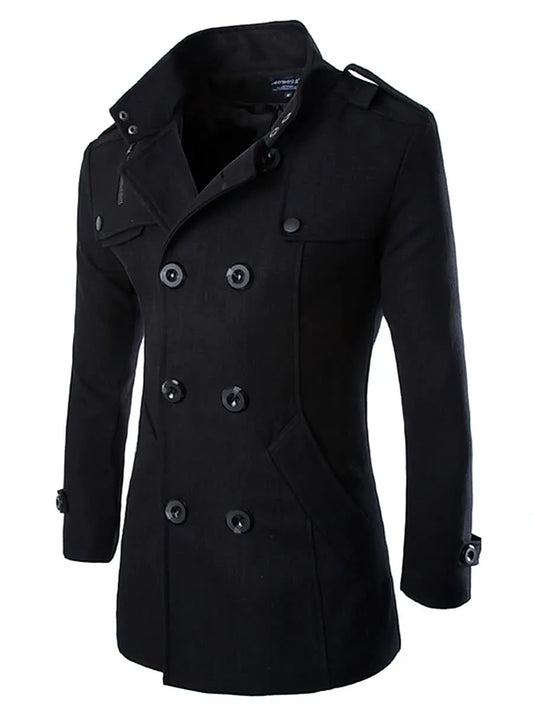 Casual Men's Warm Double Breasted Lapel Long Sleeves Casual Coat Overcoat