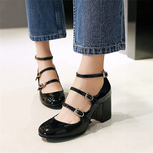 Leather Women's Non-Slip Mary Jane Shoes Stylish Patent Leather Solid Color Spring Autumn Durable Platform Shoes