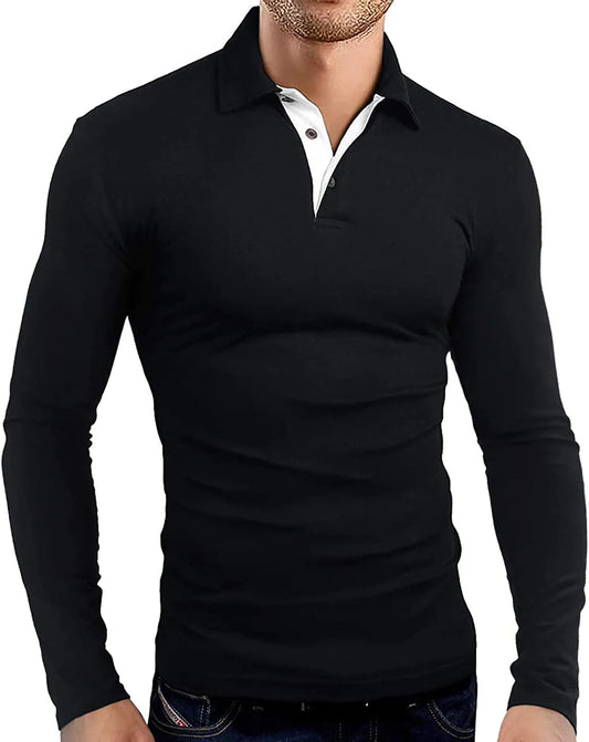 Men's Casual Polo Shirt Fashion Golf Tennis Business T-Shirt Classic Top Long Sleeve