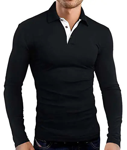 Men's Casual Polo Shirt Fashion Golf Tennis Business T-Shirt Classic Top Long Sleeve