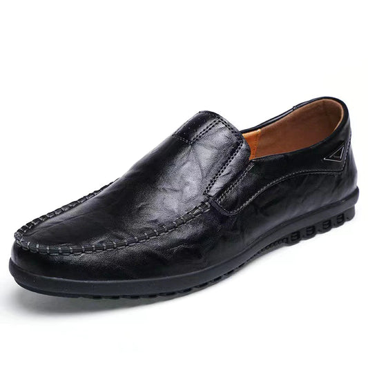 Men's Leather Loafers Summer Breathable Plus Size Shoes Casual Cowhide Slip-on Shoes