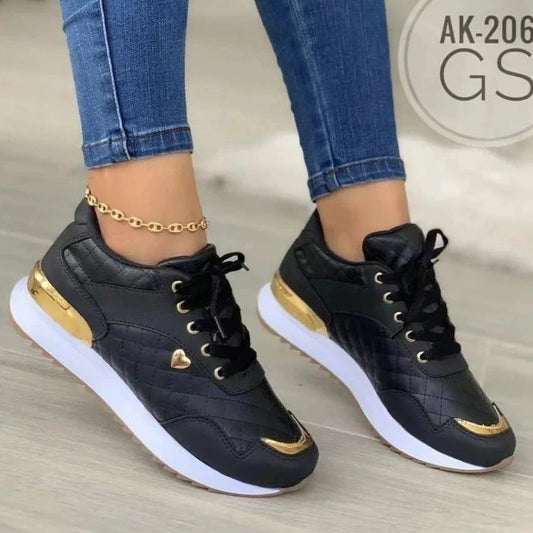 Large size sneakers with grid lace-up and thick bottom