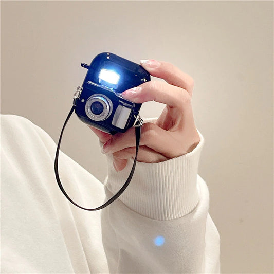 3D Camera Can Light Up Earphone Case For Airpods 3 Pro Anti-lost Bracelet Wireless Headphone Soft Cover For Airpods 1 2 Case.