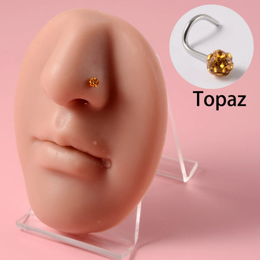 Stainless Steel Mud Ball Nose Stud S-Shaped Non-Dripping Oil Screw Full Drill Ball Nose Ring 20G Simple Piercing Nose Jewelry