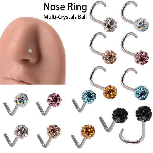 Stainless Steel Mud Ball Nose Stud S-Shaped Non-Dripping Oil Screw Full Drill Ball Nose Ring 20G Simple Piercing Nose Jewelry