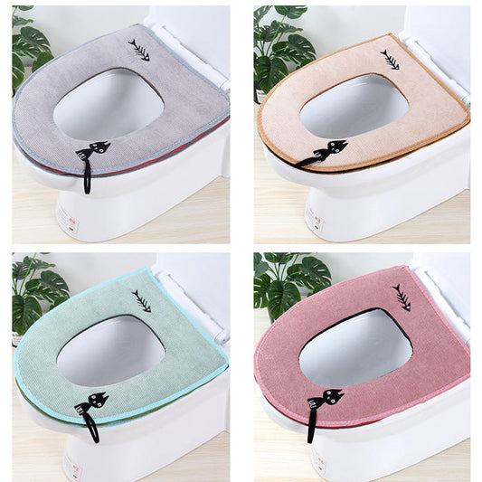 Winter Universal Toilet Lid Cover Cushion Toilet Seat Cover Mat Toilet Seat Cover Pads with Handle Closestool Warmer Washable Comfortable Thick Soft Bathroom Decoration