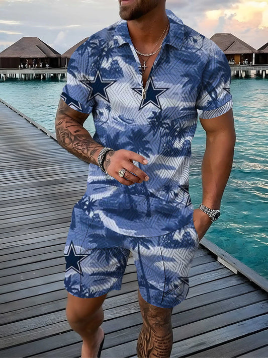 Independent Station Summer Men's T-Shirt Short Sleeve Turn-down Collar Casual Hawaiian Set