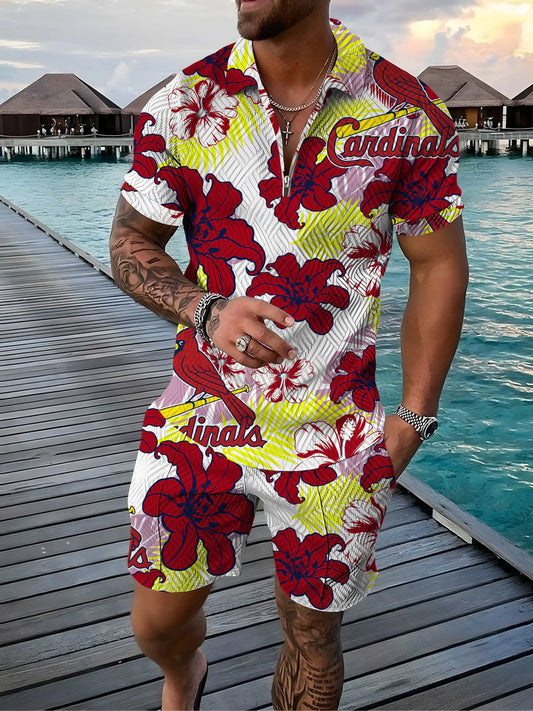 Independent Station Summer Men's T-Shirt Short Sleeve Turn-down Collar Casual Hawaiian Set