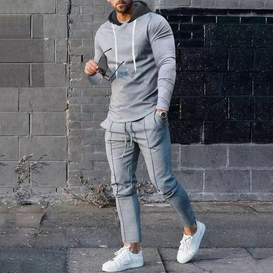 Casual sports suit men's new trend loose hoodie slim two-piece set