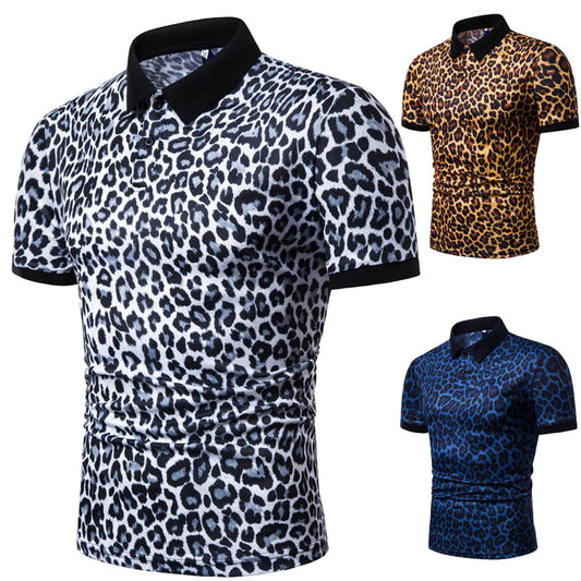 Lars Amadeus Leopard Polo Shirts for Men's Short Sleeves Animal Printed Party Club Golf Shirt