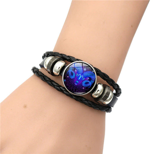 12 Constellation Time Gemstone Bracelet Unisex Student Birthday Gift Trendy Handmade Braided Beaded Bracelet Personality Hand Jewelry