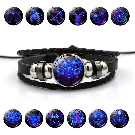 12 Constellation Time Gemstone Bracelet Unisex Student Birthday Gift Trendy Handmade Braided Beaded Bracelet Personality Hand Jewelry