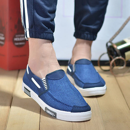 Men's Denim Canvas Moccasin Slip On Twin Gusset Deck Shoes Espadrilles Loafer Shoes With Rubber Sole Outdoor Anti-Slip Casual Fashion Lightweight Flat Shoes Blue UK 8.5