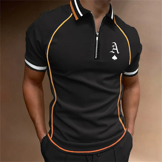 Men's Polo Shirt Short Sleeve Zipper T-shirt Top