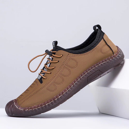 Hollow breathable leather shoes men's low stirrups a footstool casual shoes with soft bottom beans shoes